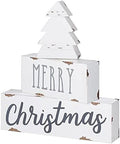 Merry Christmas Distressed Wood Block Sign | White