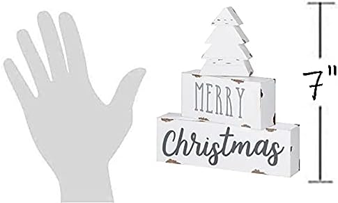 Merry Christmas Distressed Wood Block Sign | White