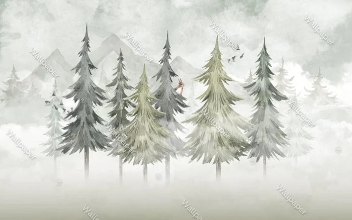 Mountain and Trees Kids Wallpaper: Peel and Stick Nursery Wall Mural