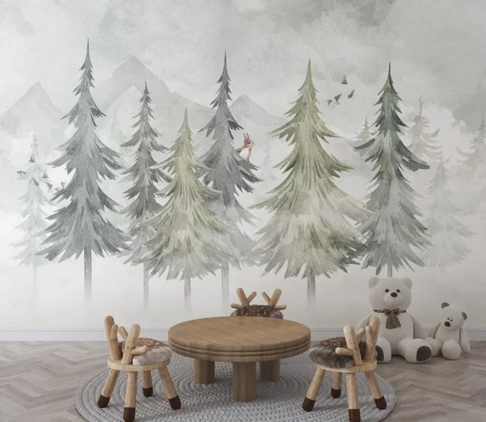 Mountain and Trees Kids Wallpaper: Peel and Stick Nursery Wall Mural