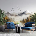 Mountain and Trees Peel and Stick Wallpaper: Living Room Wall Art