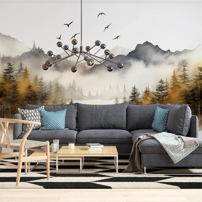 Mountain and Trees Peel and Stick Wallpaper: Living Room Wall Art
