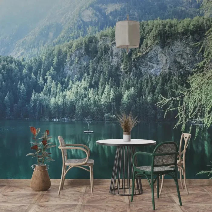 Mountain Lake Peel and Stick Wallpaper Mural: Nature Landscape Wall Art