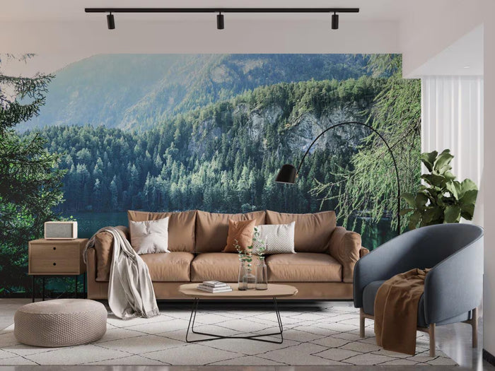 Mountain Lake Peel and Stick Wallpaper Mural: Nature Landscape Wall Art