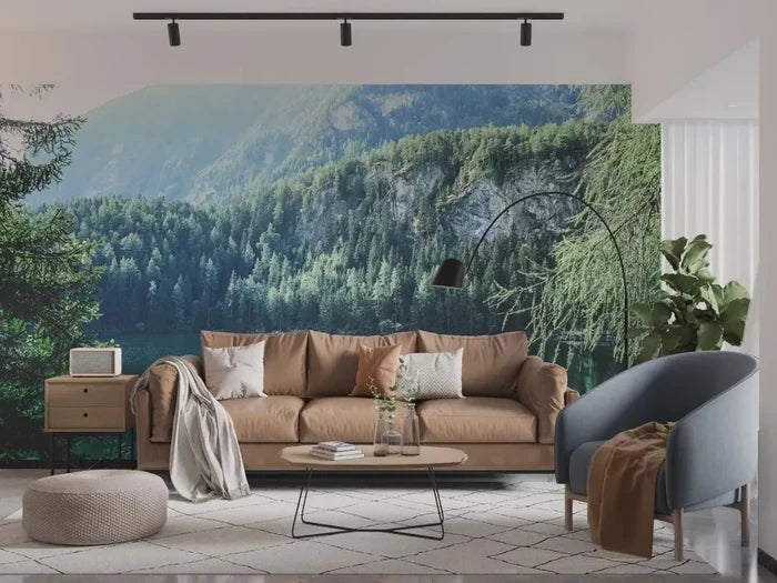 Mountain Lake Peel and Stick Wallpaper Mural: Nature Landscape Wall Art