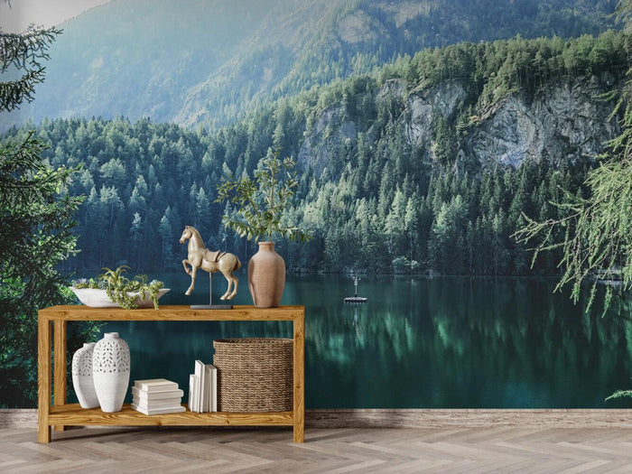 Mountain Lake Peel and Stick Wallpaper Mural: Nature Landscape Wall Art