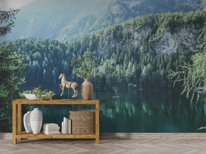 Mountain Lake Peel and Stick Wallpaper Mural: Nature Landscape Wall Art