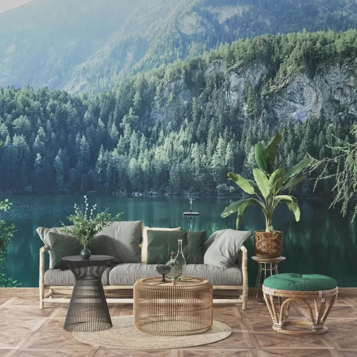 Mountain Lake Peel and Stick Wallpaper Mural: Nature Landscape Wall Art
