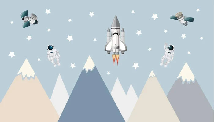 Mountains and Astronauts Space Wallpaper - Peel and Stick