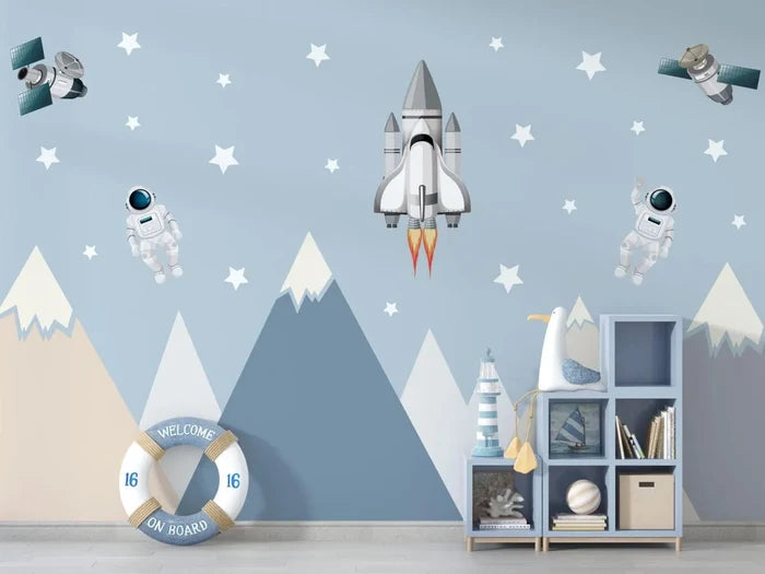 Mountains and Astronauts Space Wallpaper - Peel and Stick