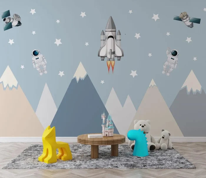 Mountains and Astronauts Space Wallpaper - Peel and Stick