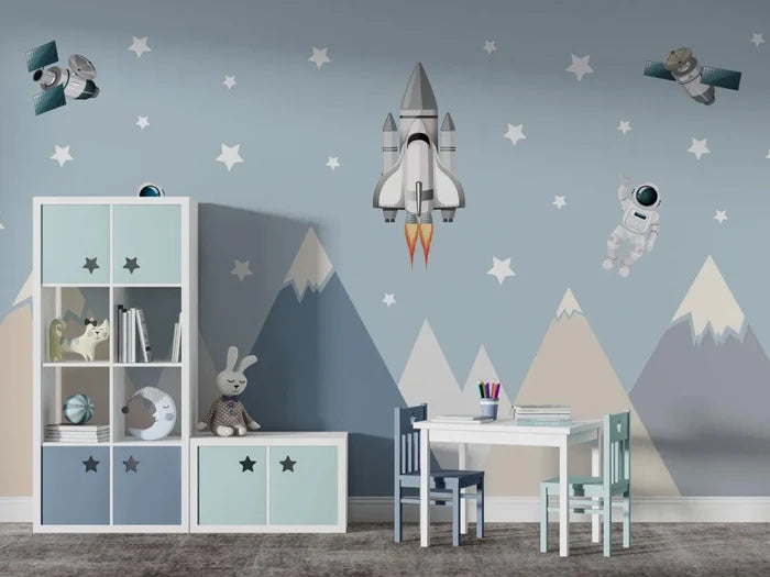 Mountains and Astronauts Space Wallpaper - Peel and Stick