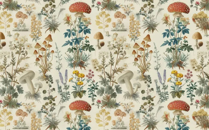 Mushroom and Plants Wallpaper: Secret Garden Botanical Peel and Stick