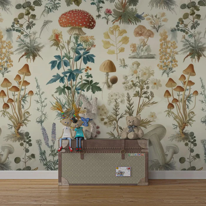 Mushroom and Plants Wallpaper: Secret Garden Botanical Peel and Stick