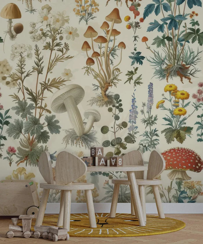 Mushroom and Plants Wallpaper: Secret Garden Botanical Peel and Stick
