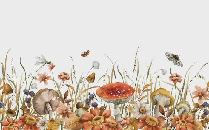 Mushroom Botanical Wallpaper: Secret Garden Peel and Stick Wall Mural
