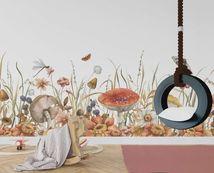 Mushroom Botanical Wallpaper: Secret Garden Peel and Stick Wall Mural