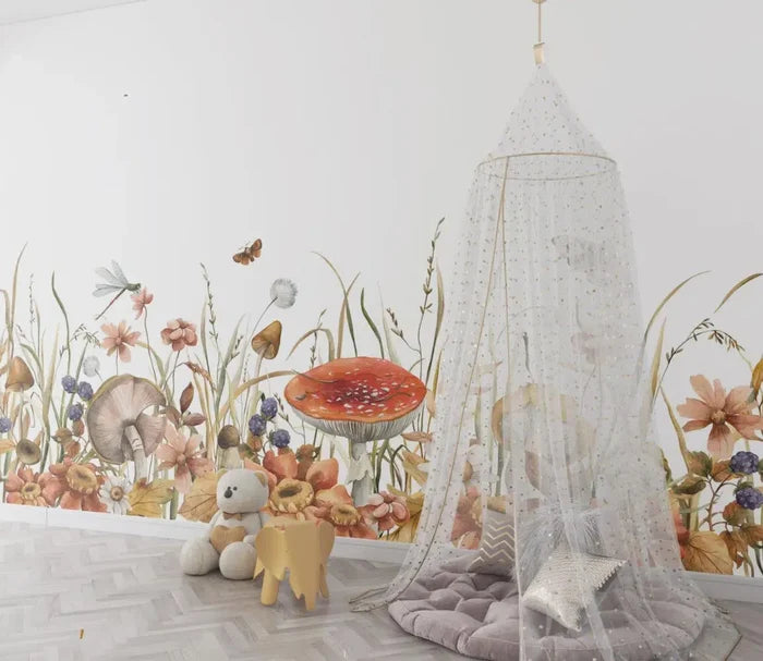 Mushroom Botanical Wallpaper: Secret Garden Peel and Stick Wall Mural