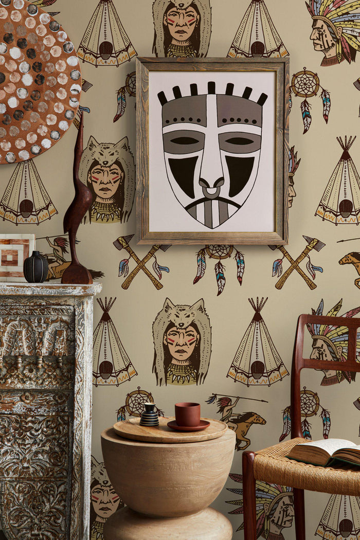 Native American Tents & Horses Wallpaper - Peel and Stick