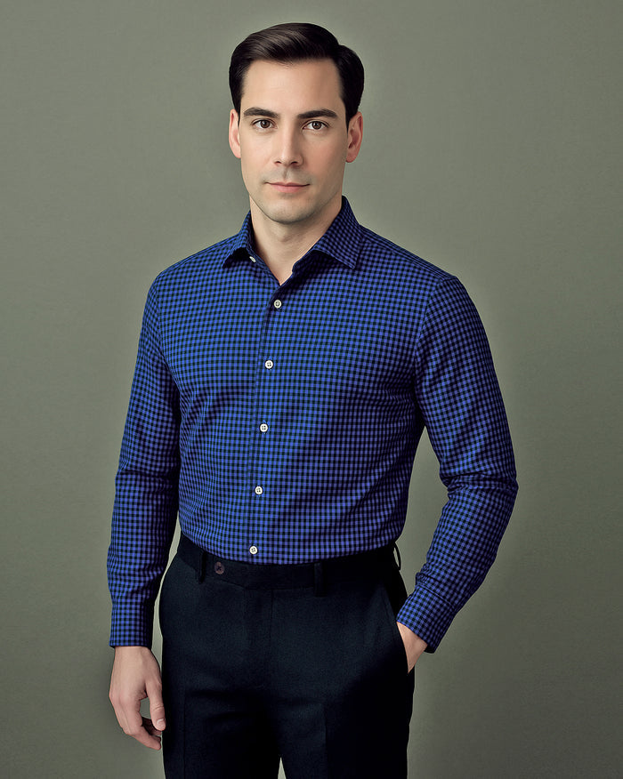 Navy Black Small Gingham Twill