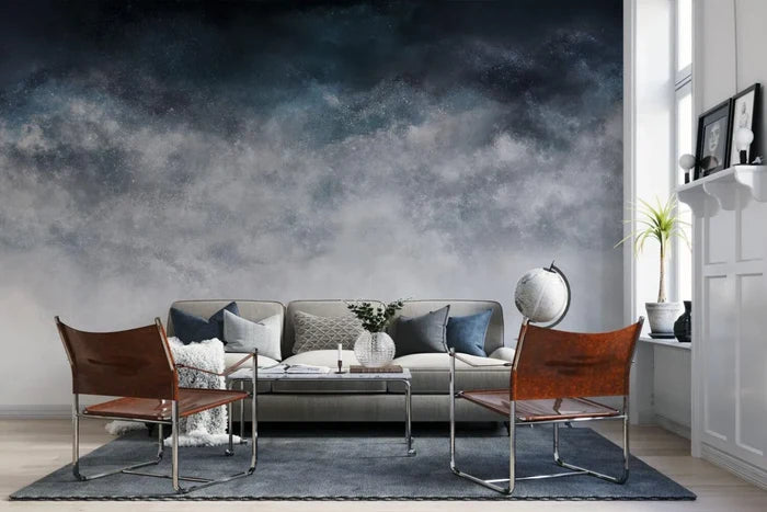 Navy Blue Concrete Look Wallpaper Mural: Textured Nonwoven or Peel & Stick