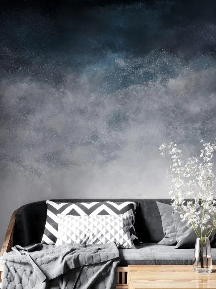 Navy Blue Concrete Look Wallpaper Mural: Textured Nonwoven or Peel & Stick