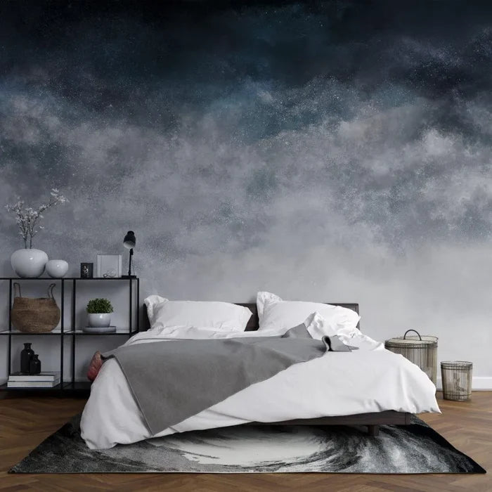 Navy Blue Concrete Look Wallpaper Mural: Textured Nonwoven or Peel & Stick