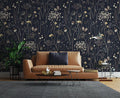 Navy Floral Wallpaper: Gold Twigs, Butterflies, Peel and Stick Mural