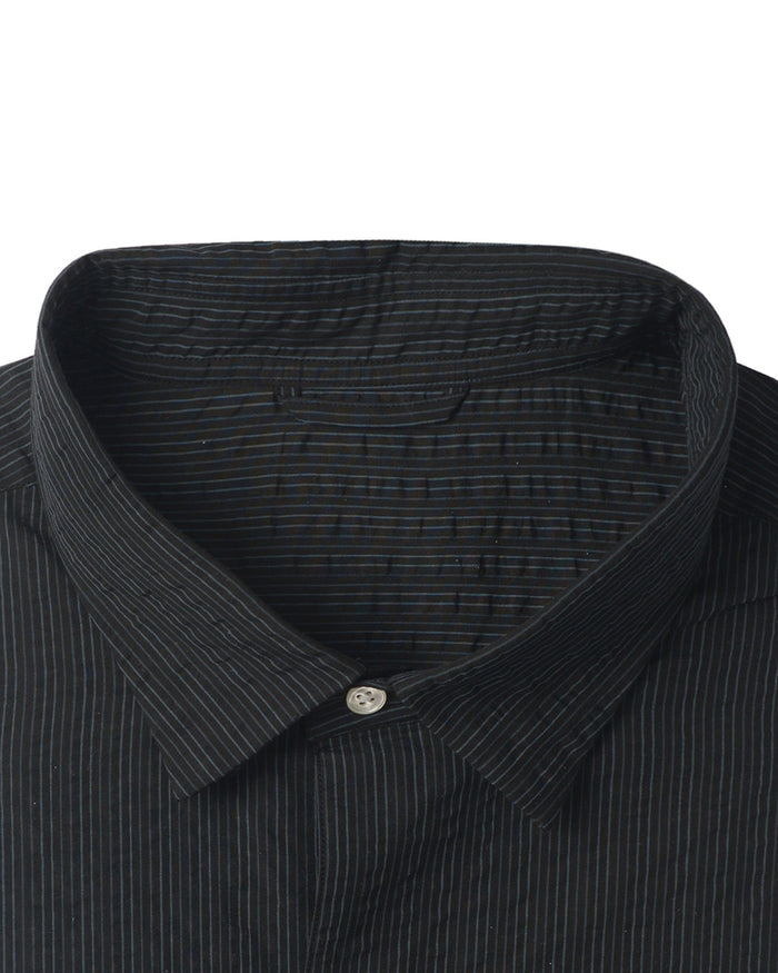 Navy on Black Stripes Seersucker