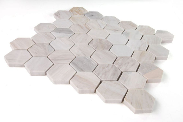 NB3728 Eurasian Polished 2 x 2 Hexagon Marble Mosaic Angle View