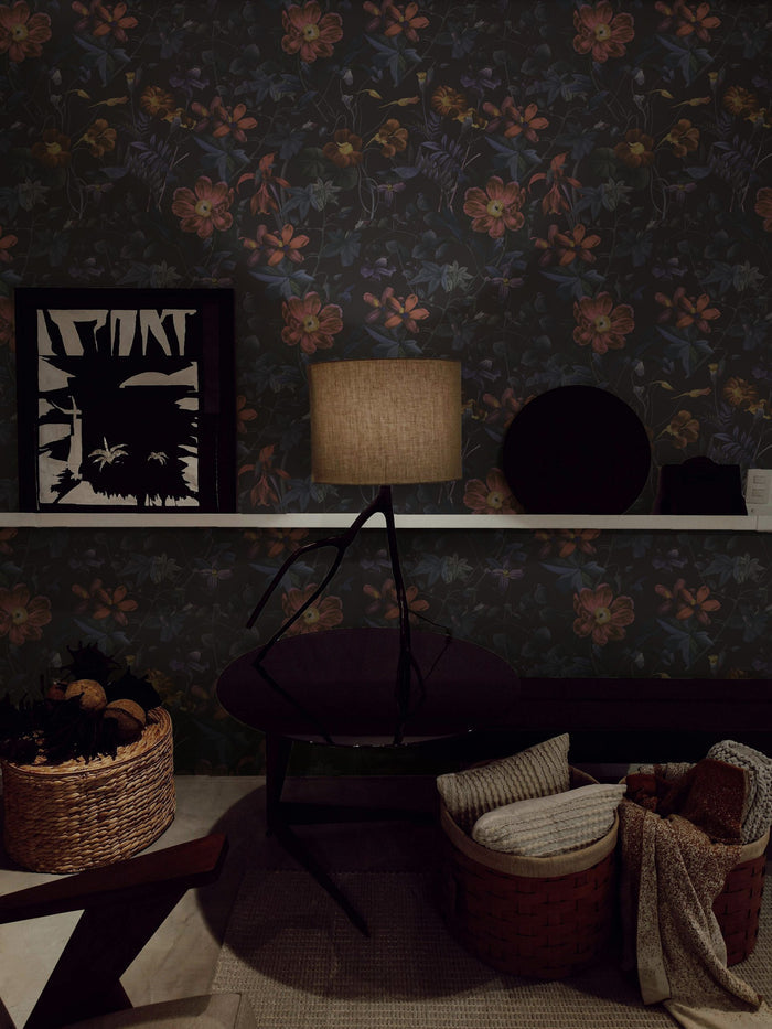 Night Garden Dark Floral Wallpaper ; Peel and Stick, Textured Wallpaper