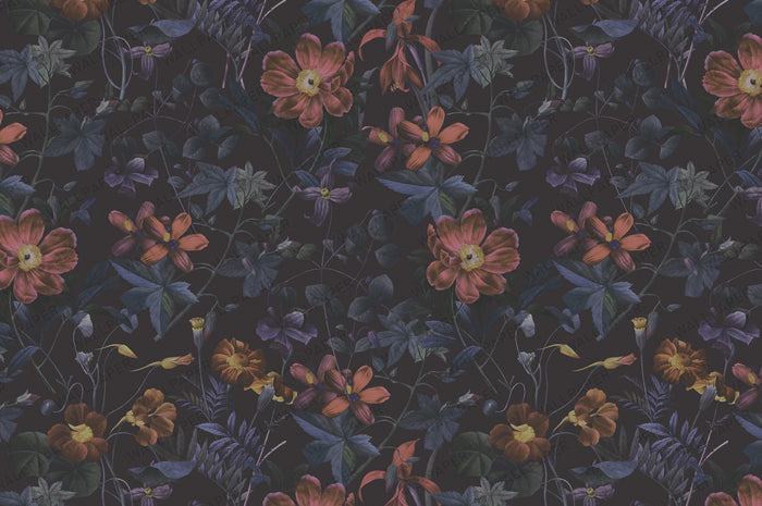 Night Garden Dark Floral Wallpaper ; Peel and Stick, Textured Wallpaper
