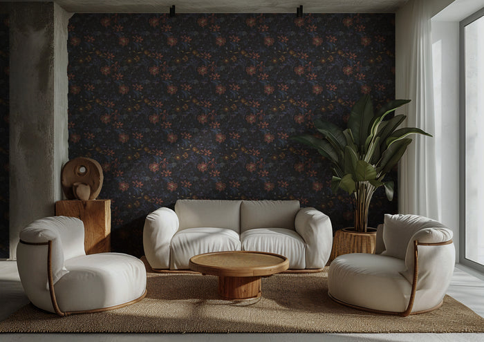 Night Garden Dark Floral Wallpaper ; Peel and Stick, Textured Wallpaper