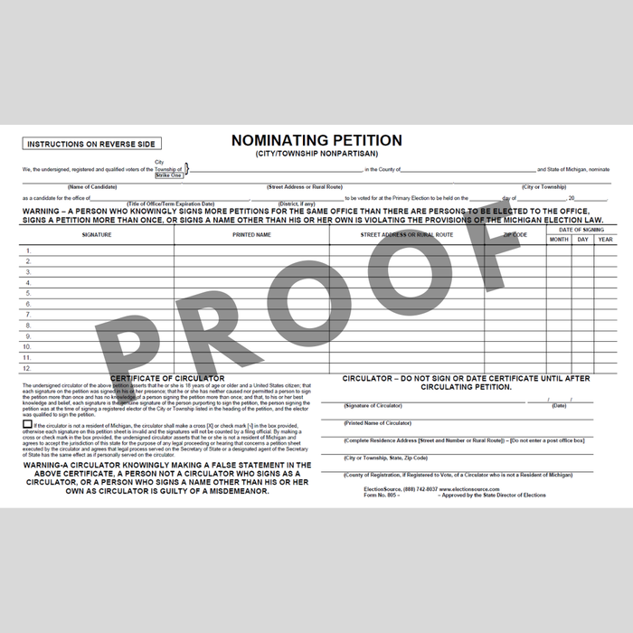 Nominating Petition - City-Township Nonpartisan (PT-805)