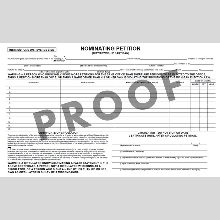 Nominating Petition - City-Township Partisan (PT-804)
