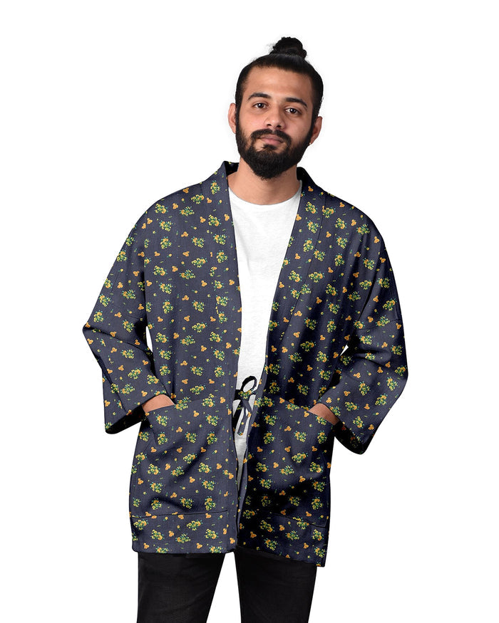 Noragi in Flower Printed Indigo Denim