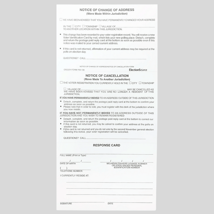 Notice of Change of Address-Cancellation (FM-130)