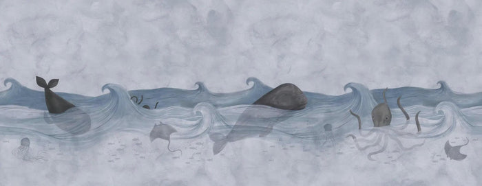 Ocean Life Wallpaper Mural: Whales & Waves, Nautical Kids Room