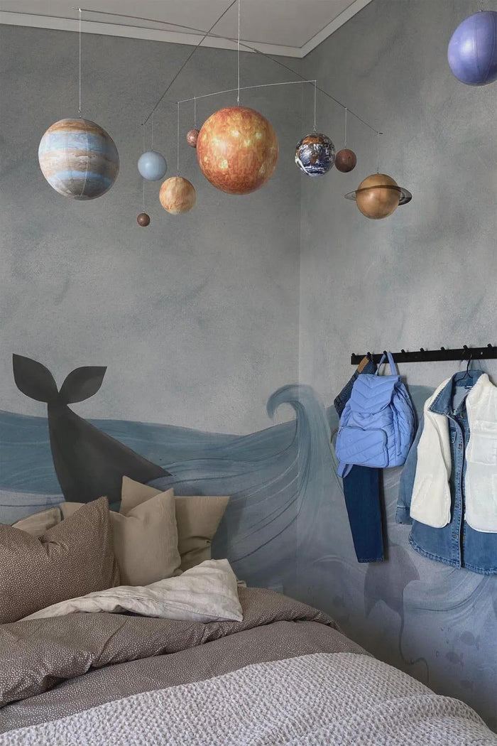 Ocean Life Wallpaper Mural: Whales & Waves, Nautical Kids Room
