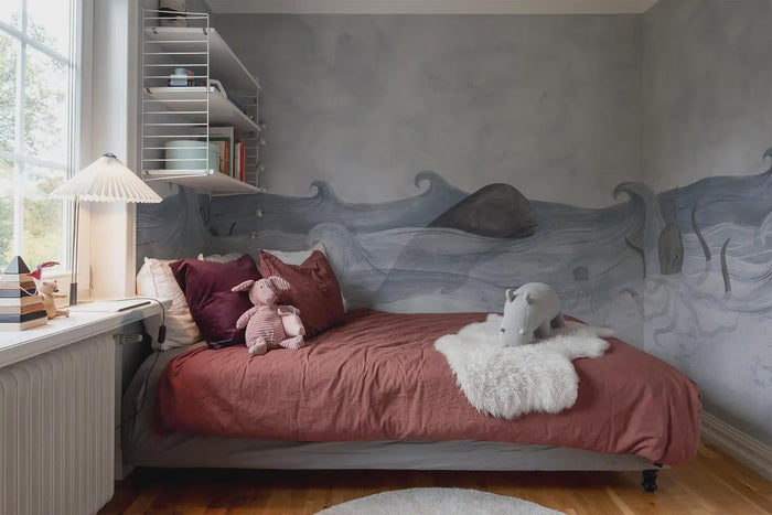 Ocean Life Wallpaper Mural: Whales & Waves, Nautical Kids Room