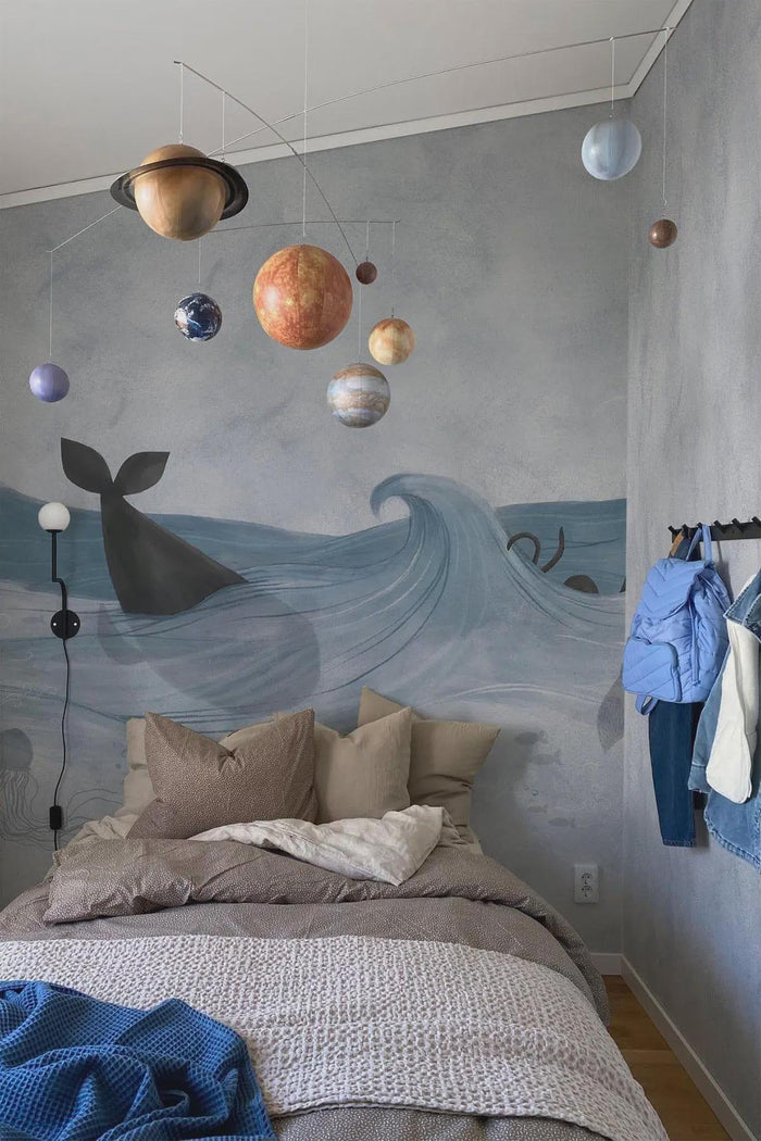 Ocean Life Wallpaper Mural: Whales & Waves, Nautical Kids Room