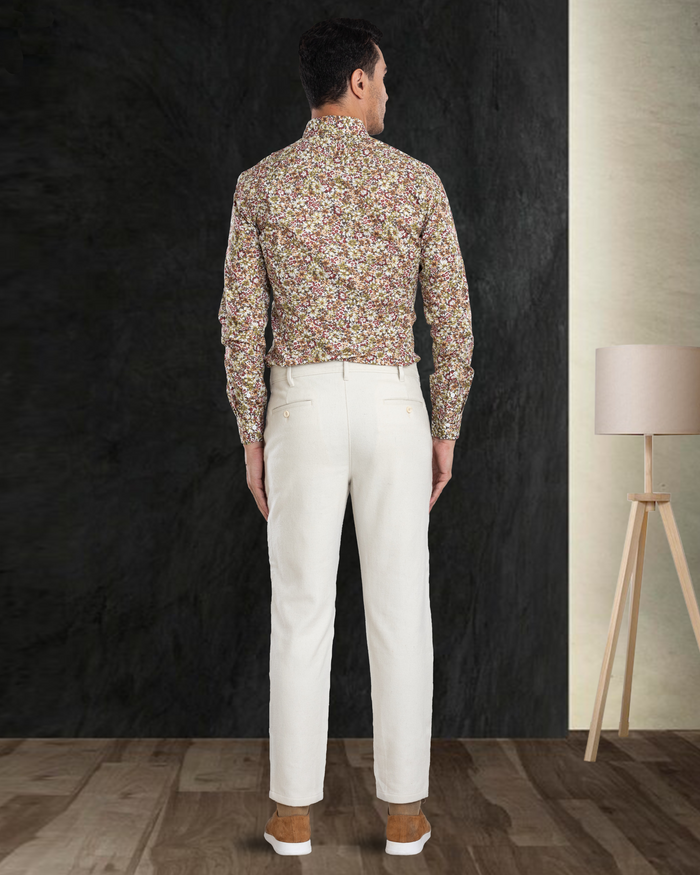 Olive Green Maroon prints on White