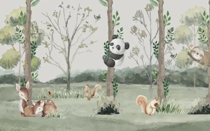Panda Hugging Tree Wallpaper Mural: Tranquil Nursery Decor, Peel and Stick