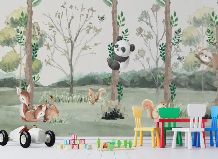 Panda Hugging Tree Wallpaper Mural: Tranquil Nursery Decor, Peel and Stick