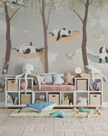 Panda Nursery Wallpaper Mural: 3D Forest Animals, Peel & Stick Available