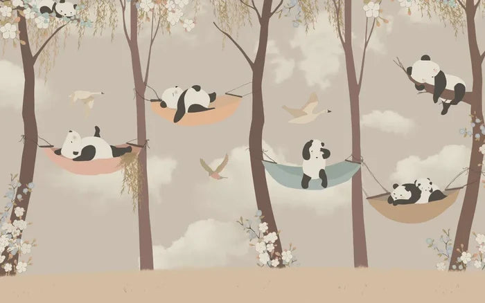 Panda Nursery Wallpaper Mural: 3D Forest Animals, Peel & Stick Available