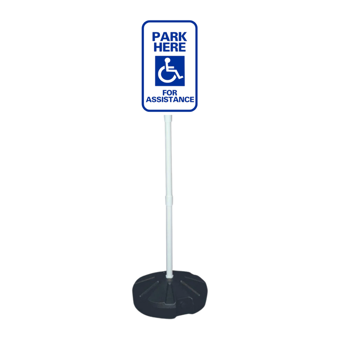 PARK HERE FOR ASSISTANCE Weightable Base Sign (SG-106H)