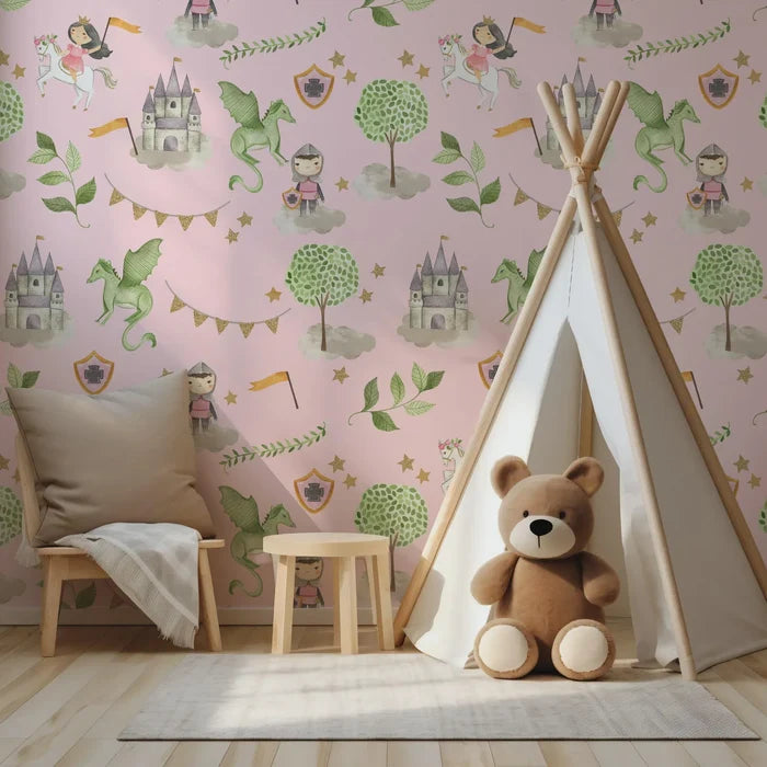 Pastel Fairytale Castle Wallpaper: Peel and Stick Removable Nursery Decor