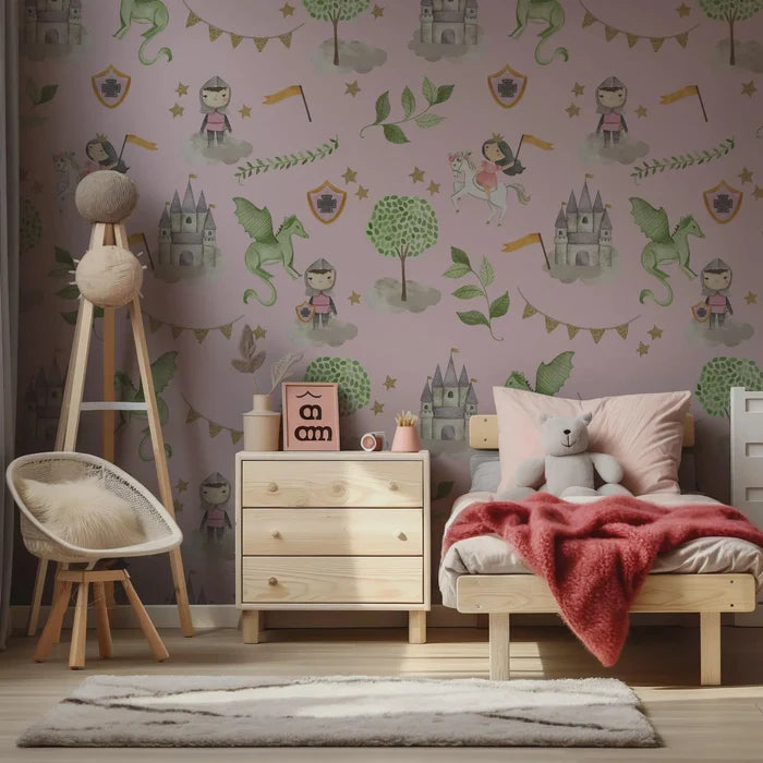Pastel Fairytale Castle Wallpaper: Peel and Stick Removable Nursery Decor