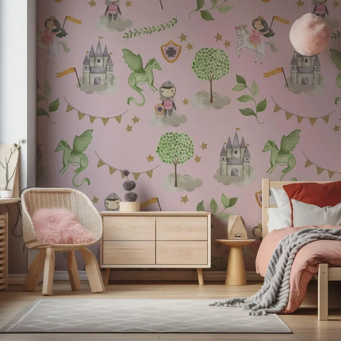 Pastel Fairytale Castle Wallpaper: Peel and Stick Removable Nursery Decor